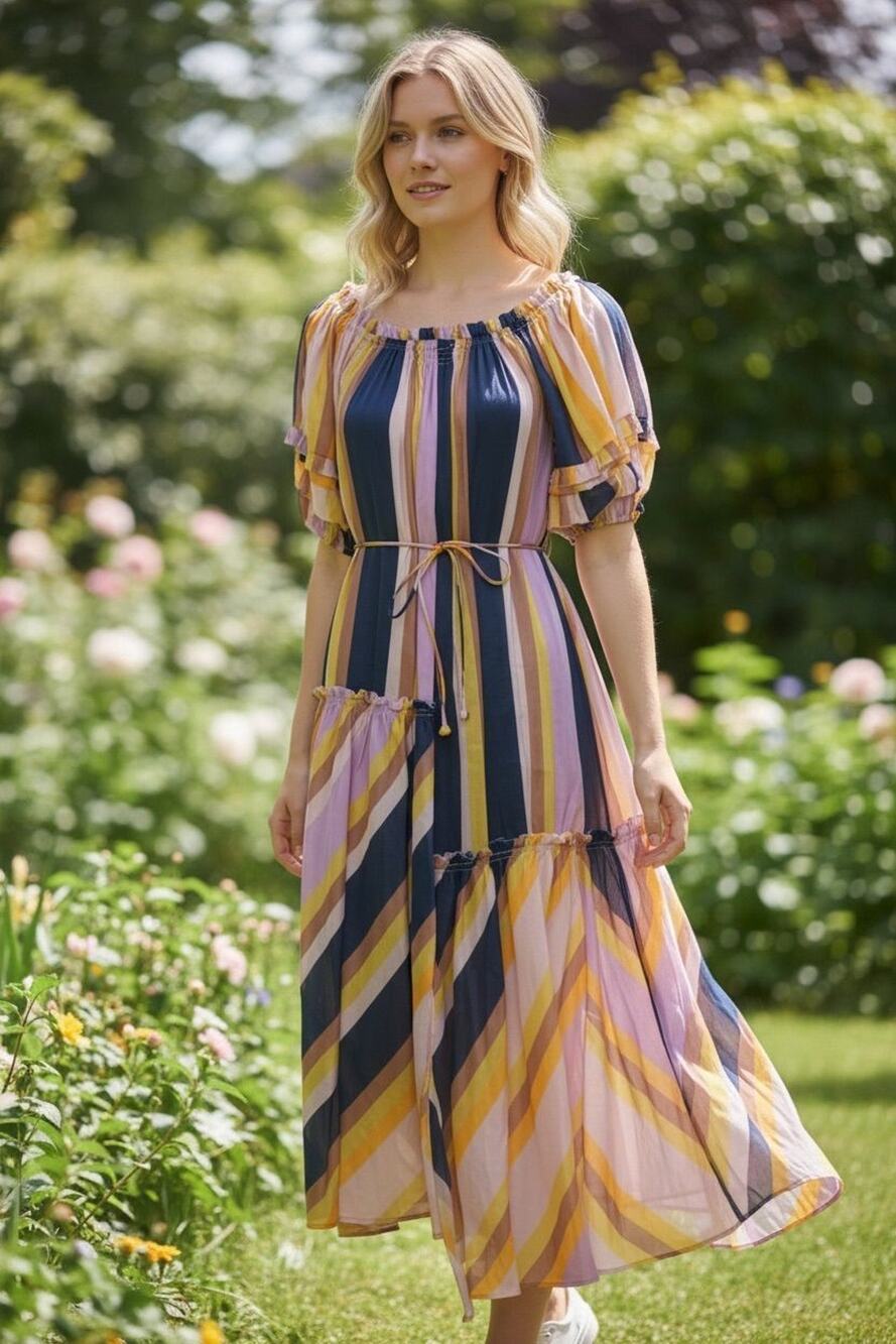 Apiece Apart Striped Flutter Sleeve Maxi S